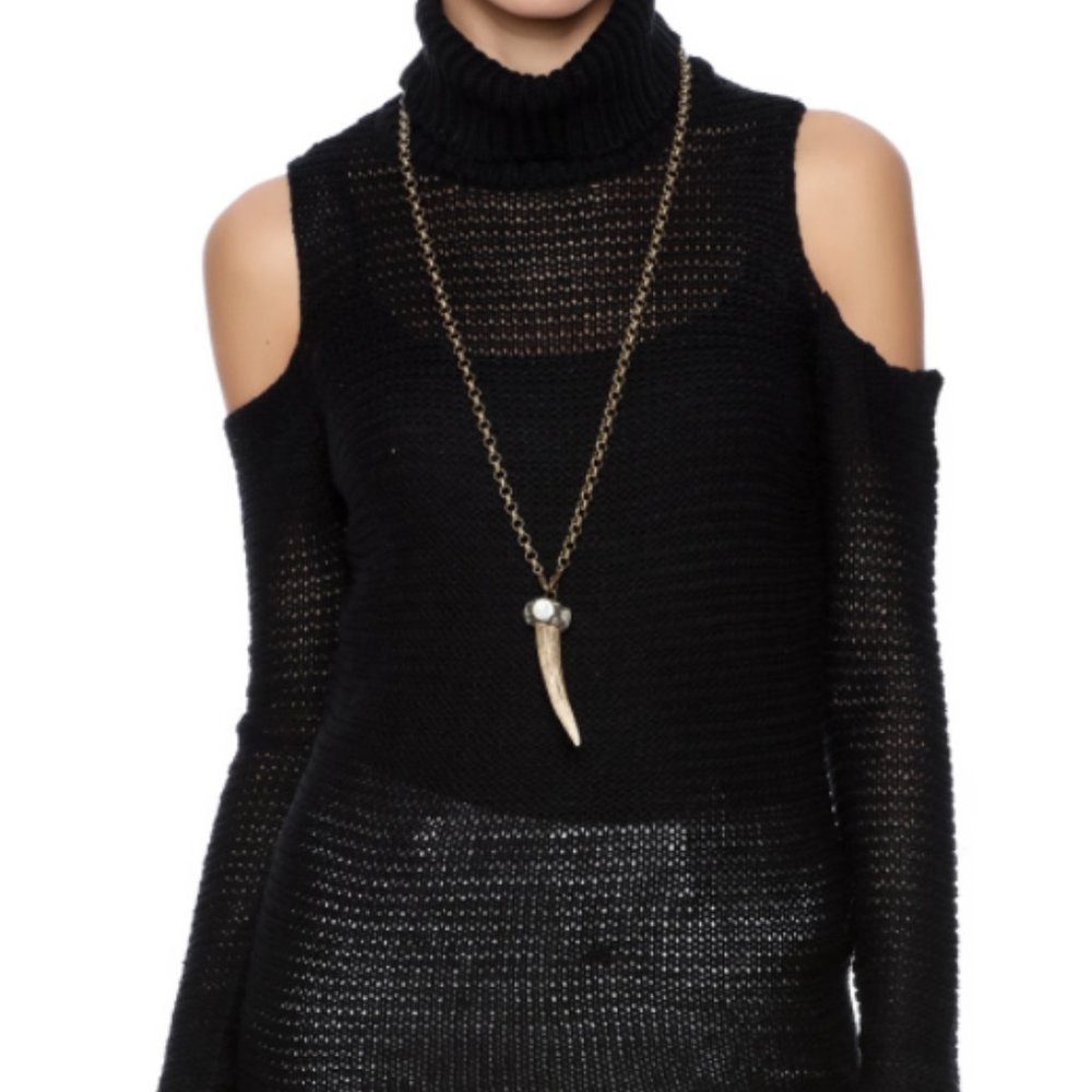 RD Style Knit Cold Shoulder Turtleneck Sweater